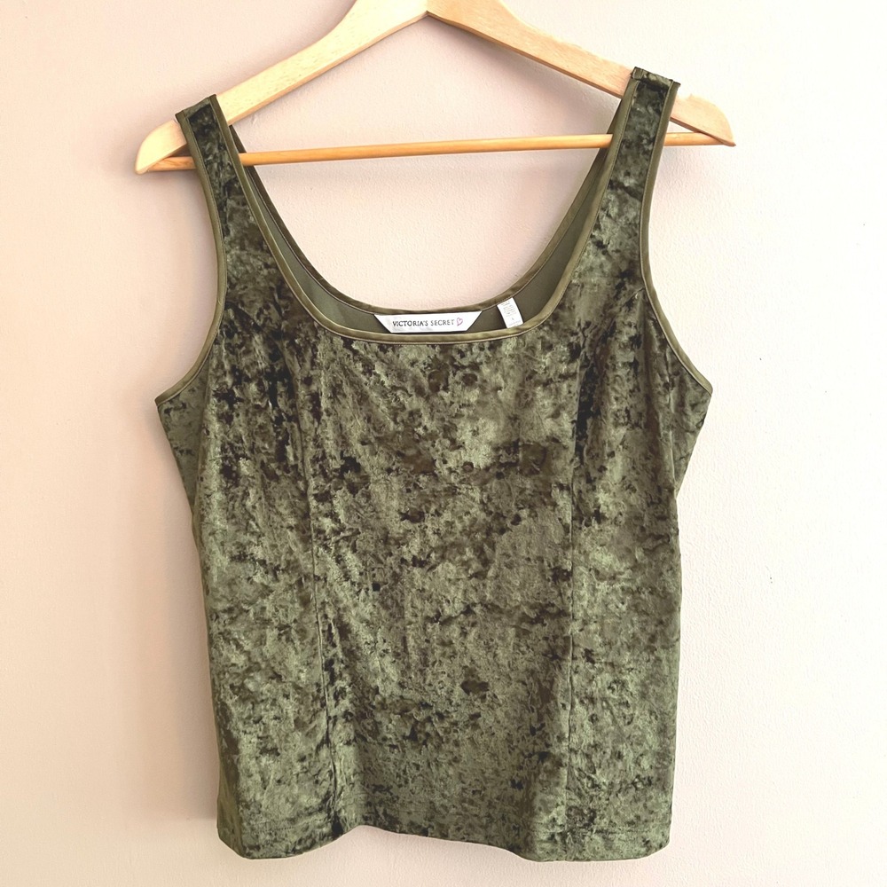VTG Victorias Secret Green Crushed Velvet Fairy Grunge Goth Cami Tank Top Large